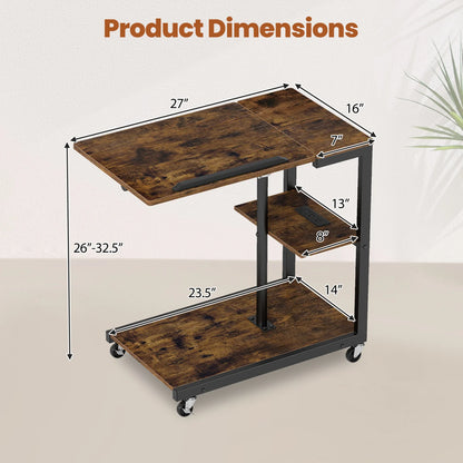 3-Tier Mobile Couch Side Table with Tiltable Tabletop-1 Piece