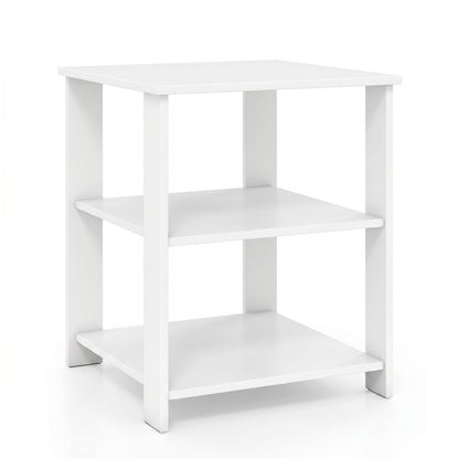 Modern black 3-tier nightstand with open storage shelves, square side table for living room, by Wilsons Home Store