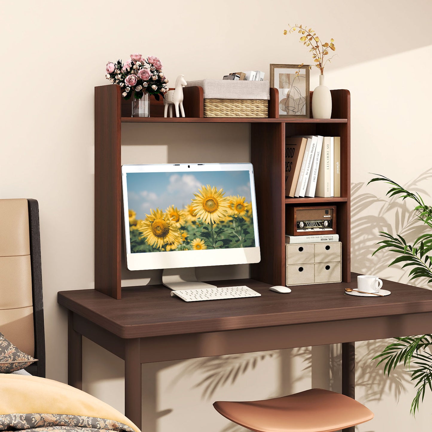 3-Tier Multipurpose Desk Bookshelf with 4 Shelves-Black
