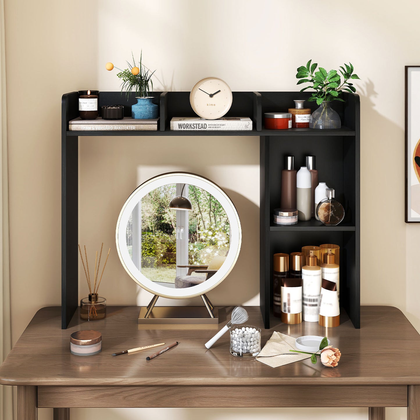 3-Tier Multipurpose Desk Bookshelf with 4 Shelves-Black