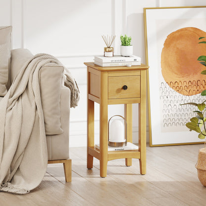 3-Tier Nightstand with Drawer and Open Storage Shelf-Natural