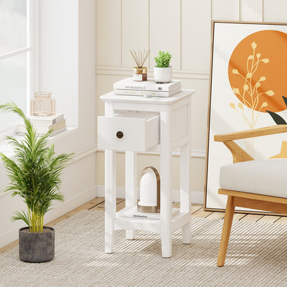 3-Tier Nightstand with Drawer and Open Storage Shelf-Natural