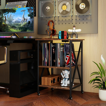 3-Tier Record Player Stand with Charging Station and Adjustable Shelf-Coffee