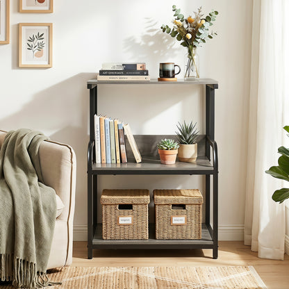 3-Tier Rolling Printer Stand with Adjustable Shelf and Lockable Wheels-Black
