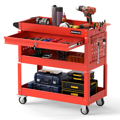 Black 3-tier rolling tool cart with lockable drawer, ideal for garage and workshop storage by Direct by Wilsons Home Store