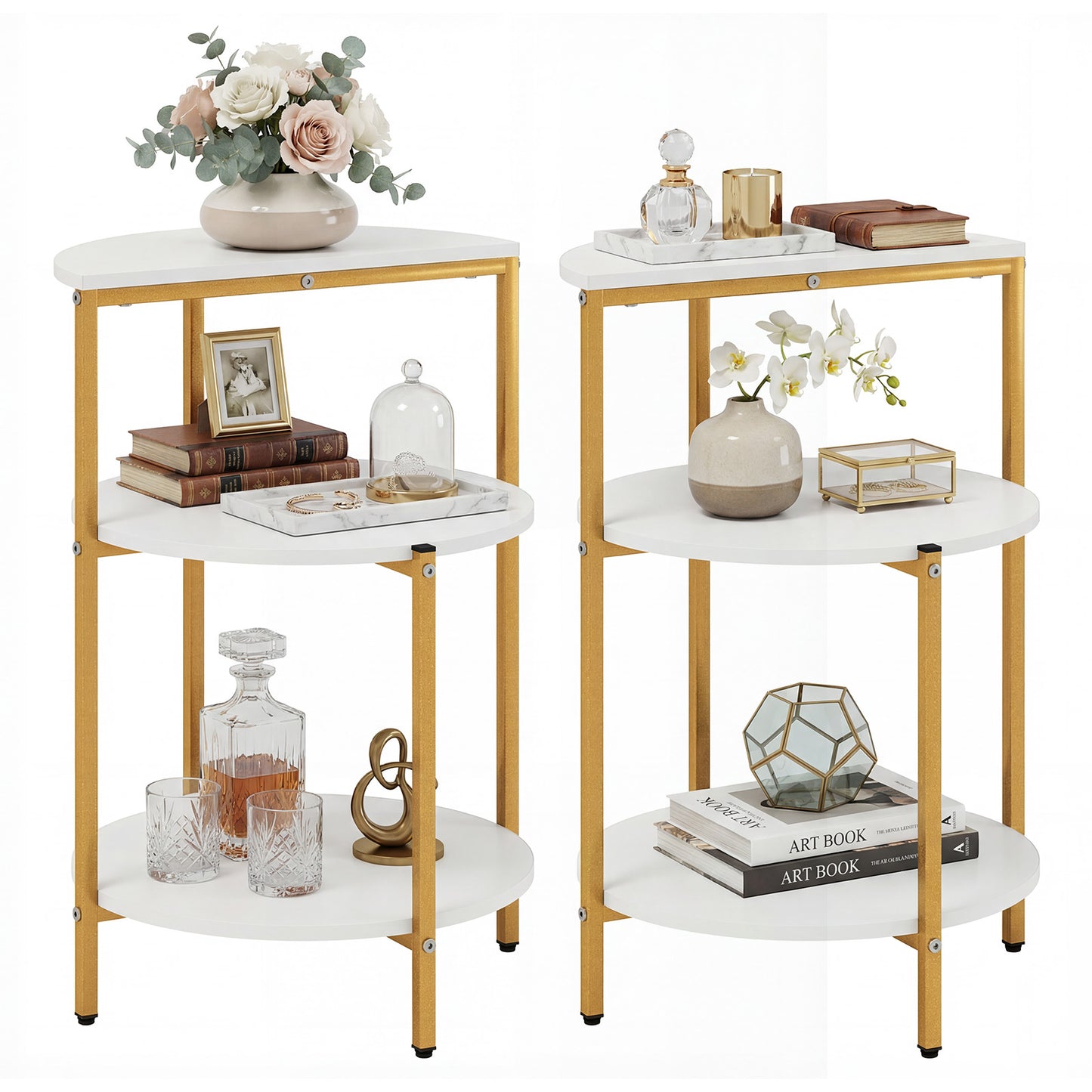 3-Tier Round End Table for Small Space and Bedroom Room-Set of 2