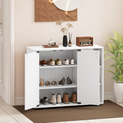 3-Tier Shoe Cabinet with Doors with Adjustable Open Shelves for Entryway-Natural