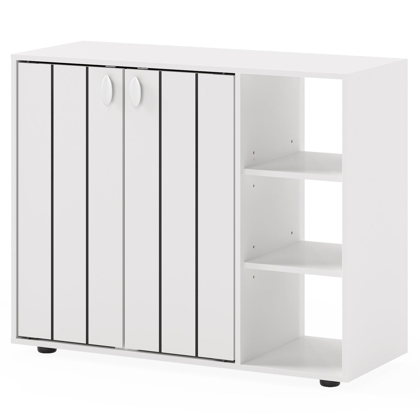 3-Tier Shoe Cabinet with Doors with Adjustable Open Shelves for Entryway-Natural