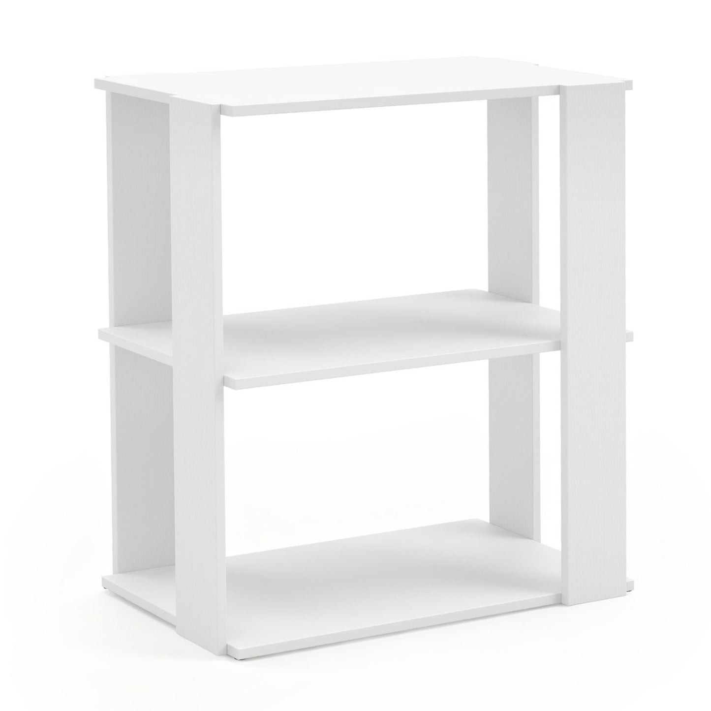 Set of two white 3-tier shoe racks by Wilsons Home Store, stackable with anti-tipping design for closet organization.