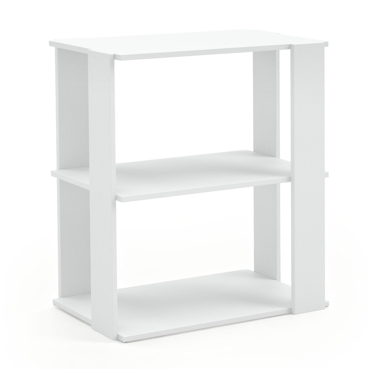 Set of two white 3-tier shoe racks by Wilsons Home Store, stackable with anti-tipping design for closet organization.