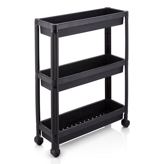 3-Tier Slim Rolling Storage Cart 2-Pack Mobile Bathroom Organizer with Wheels-Black