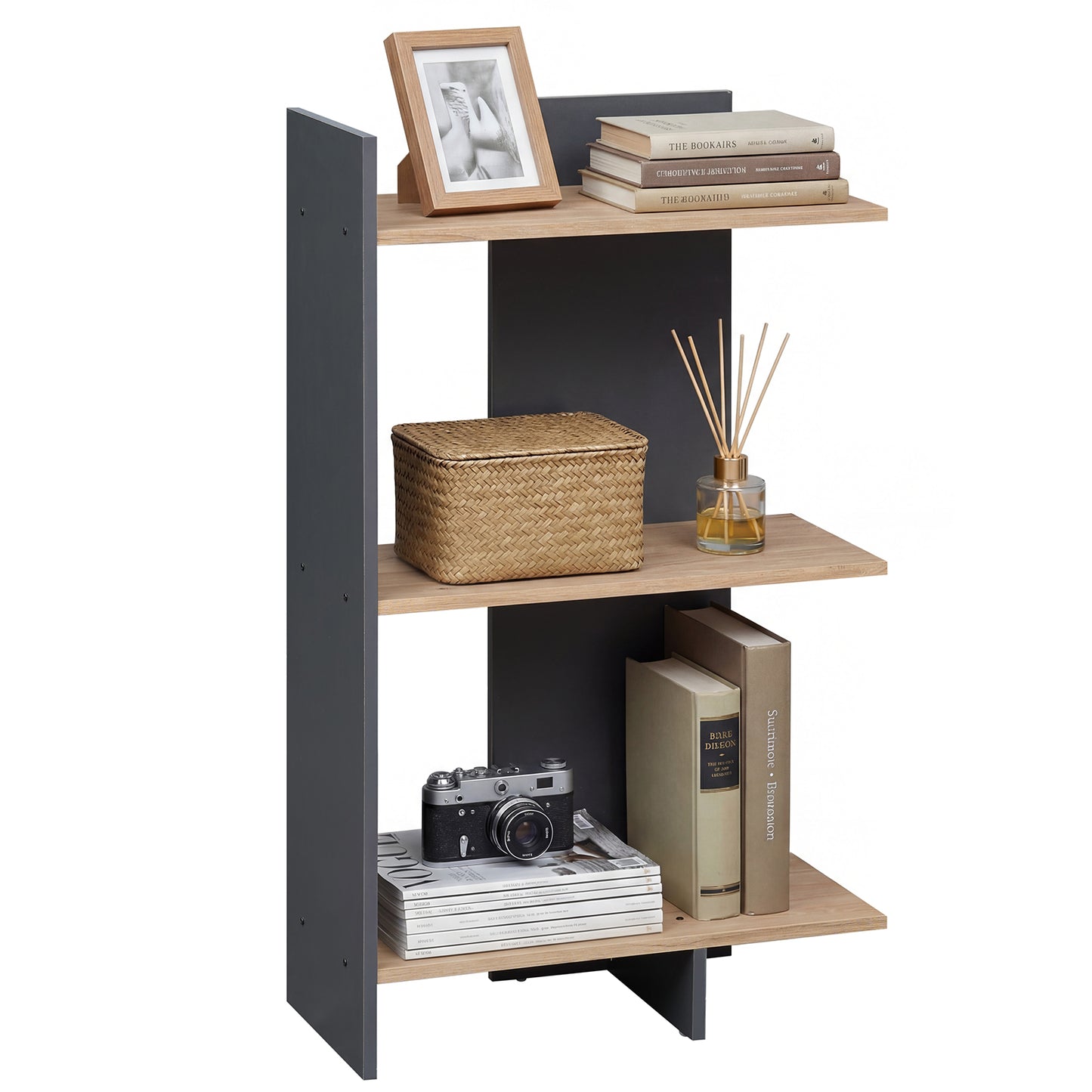 3 Tier Wooden Bookshelf with Anti-Tipping Kit-Oak