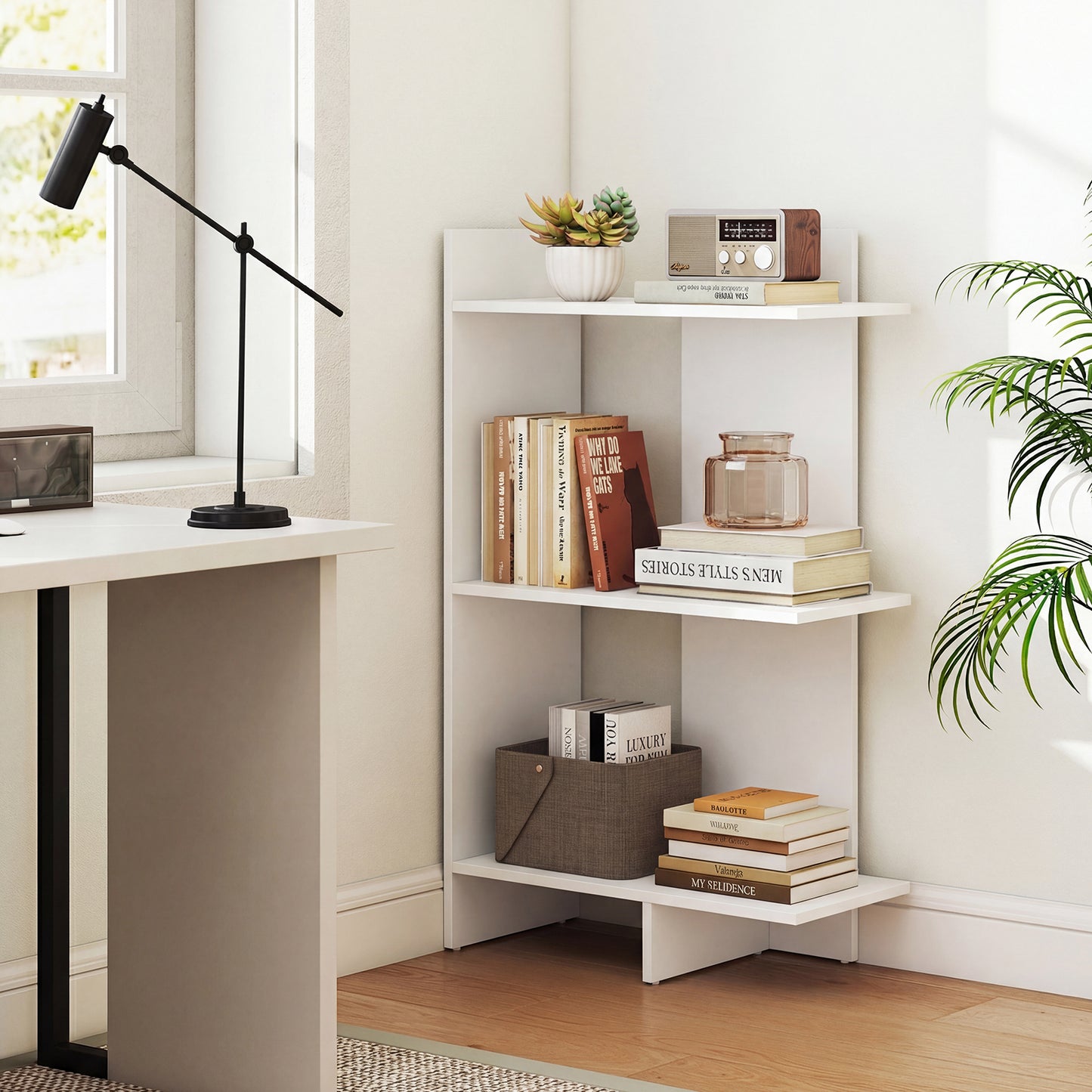 3 Tier Wooden Bookshelf with Anti-Tipping Kit-Oak