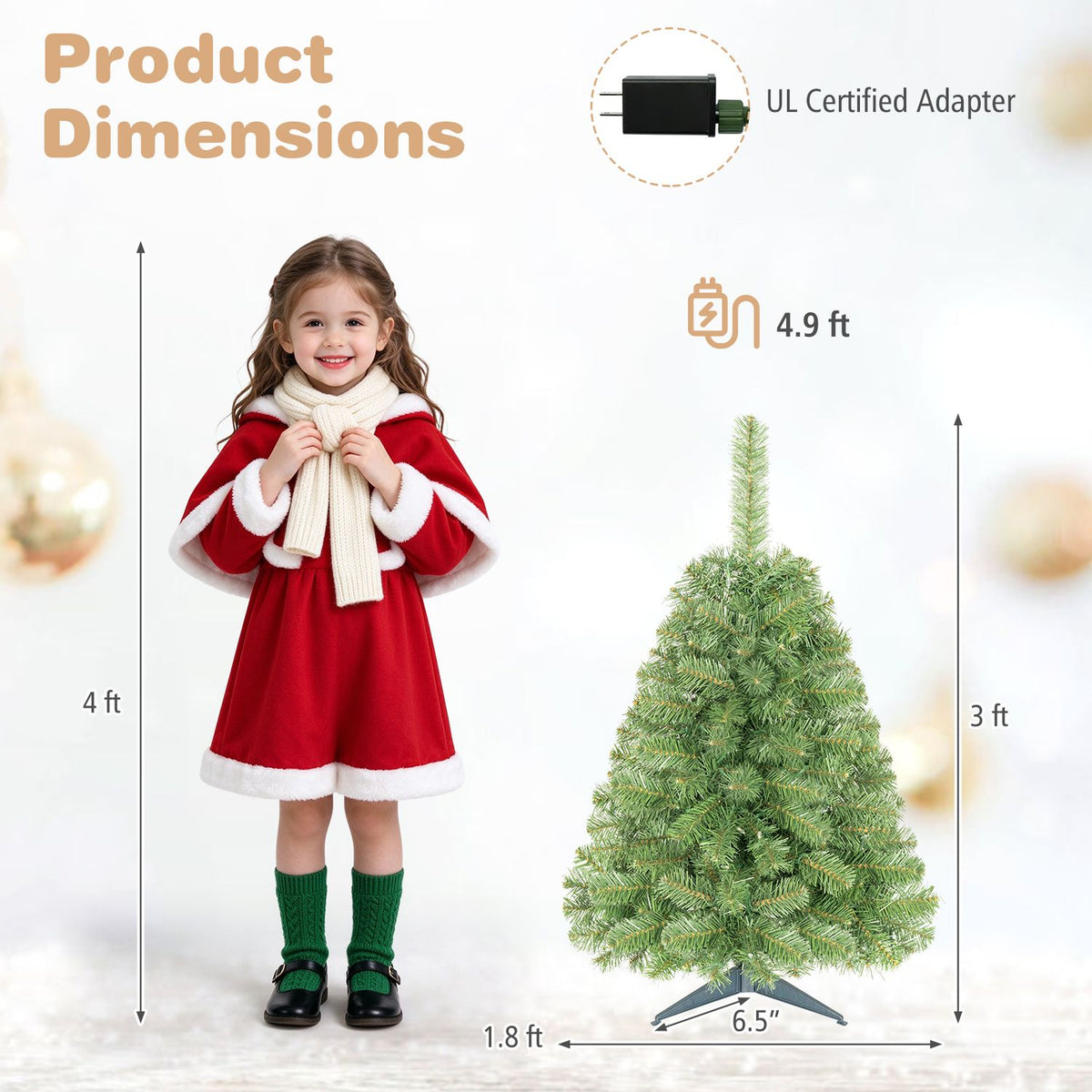 3 ft Pre-Lit Artificial Mini Christmas Tree with 100 Warm White LED Lights