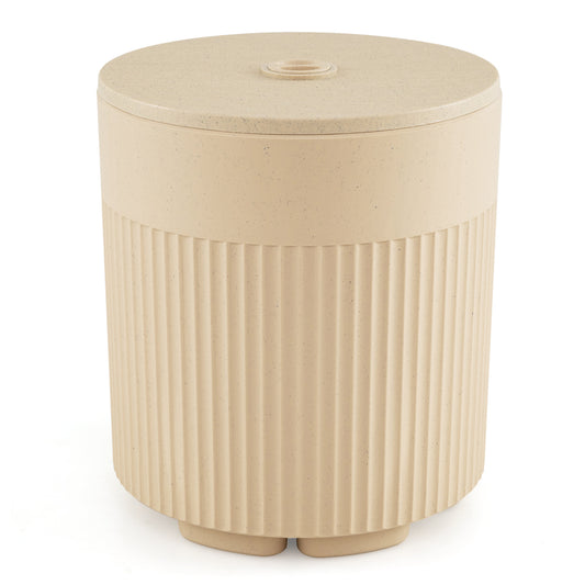 Beige 3-in-1 all-weather outdoor umbrella base with water bag and 2-inch hole for patio umbrellas, by Wilsons Home Store.