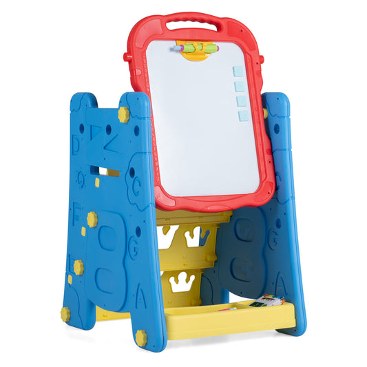 Blue 3-in-1 kids' art easel with double-sided magnetic board from Wilsons Home Store, ideal for drawing and creative activities.