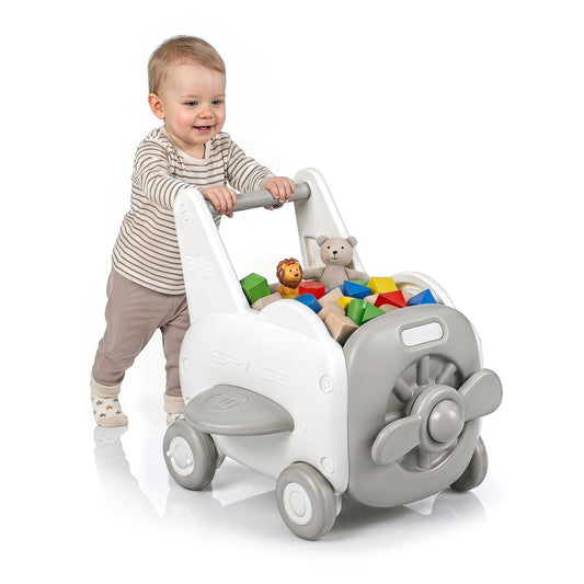 3-in-1 Baby Airplane Shape Toddler Toy Box with Wheels and Tip-up Seat