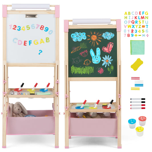 3-in-1 Double-Sided Adjustable Kid Easel for 3-8 Years Old Toddlers-Pink