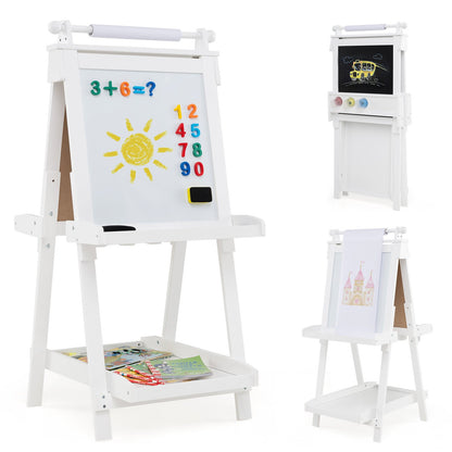 3-in-1 Double-sided Art Easel with Chalkboard and Magnetic Whiteboard-Gray