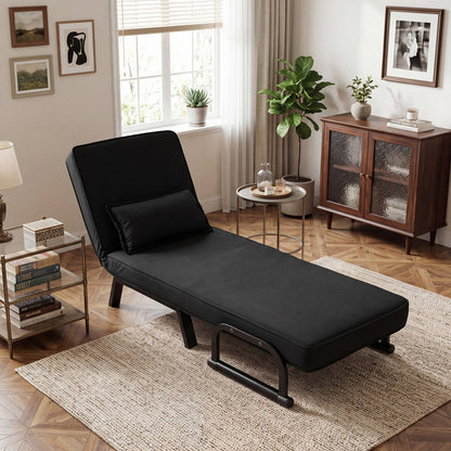 3-in-1 Folding Sofa Bed with Adjustable Backrest Comfy Cushion and Hidden Metal Legs-Black