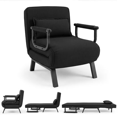 3-in-1 Folding Sofa Bed with Adjustable Backrest Comfy Cushion and Hidden Metal Legs-Black