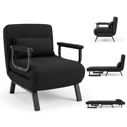 3-in-1 Folding Sofa Bed with Adjustable Backrest Comfy Cushion and Hidden Metal Legs-Black