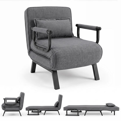 3-in-1 Folding Sofa Bed with Adjustable Backrest Comfy Cushion and Hidden Metal Legs-Black
