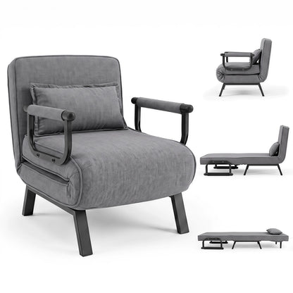 3-in-1 Folding Sofa Bed with Adjustable Backrest Comfy Cushion and Hidden Metal Legs-Black