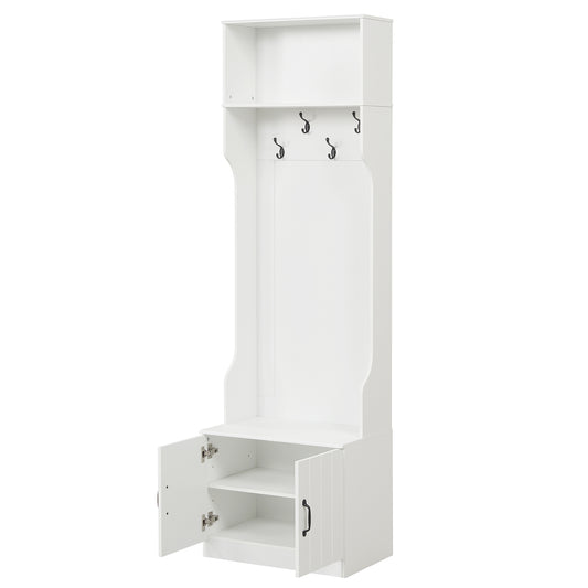 3-in-1 Hall Tree with Bench and Storage 23.5” Wide Mudroom Storage-WHite