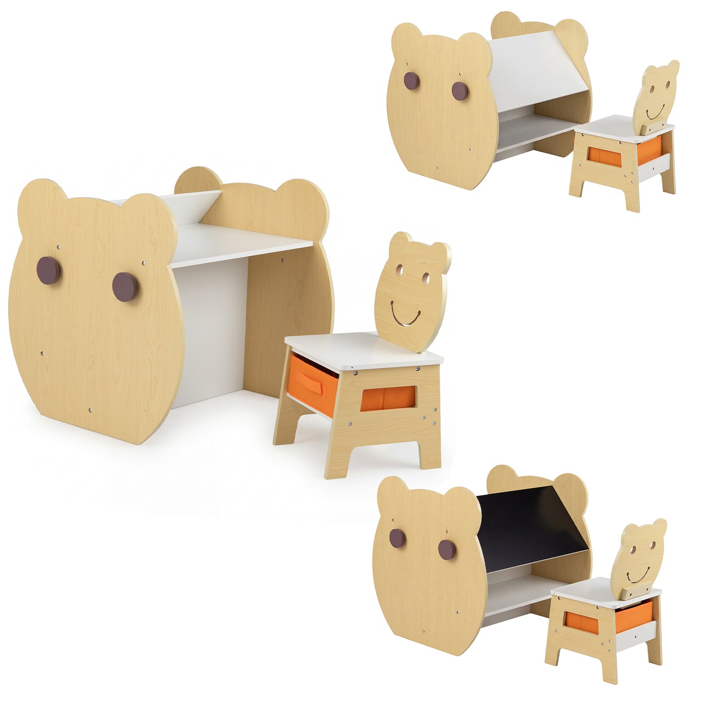 3-in-1 Kids Art Table and Chair with Storage and Reversible Whiteboard Chalkboard for Ages 3-10 Years Old-White