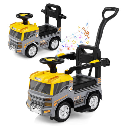 3-in-1 Kids Ride On Push Car for Toddlers 3 to 5 Years Old with Music-Gray