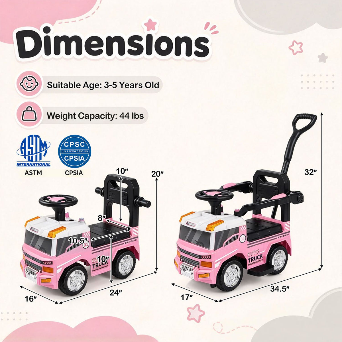 3-in-1 Kids Ride On Push Car for Toddlers 3 to 5 Years Old with Music-Gray