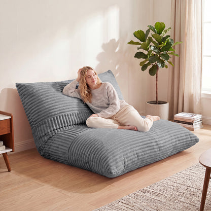 3-in-1 Large Bean Bag Chair with Comfy Corduroy Fabric-Beige