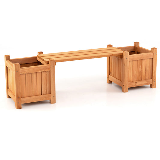 3-in-1 Outdoor Planter Box with Bench 2-Person Outdoor Bench with 2 Side Garden Beds-Orange