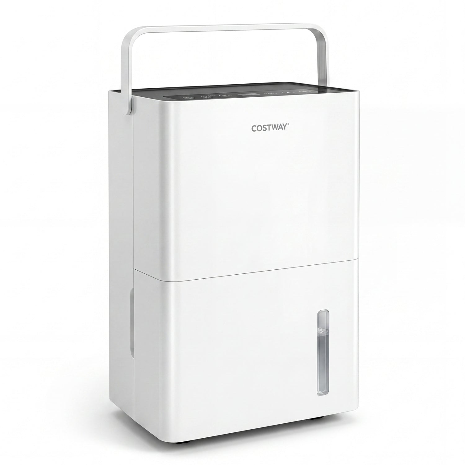 White 4000 sq ft 80 pint compressor dehumidifier with drain hose, smart humidity control, and child lock for home climate control.