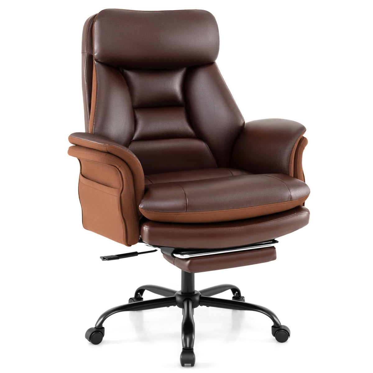 Black ergonomic big and tall office chair with faux leather upholstery, designed for comfort and support up to 400 lbs.