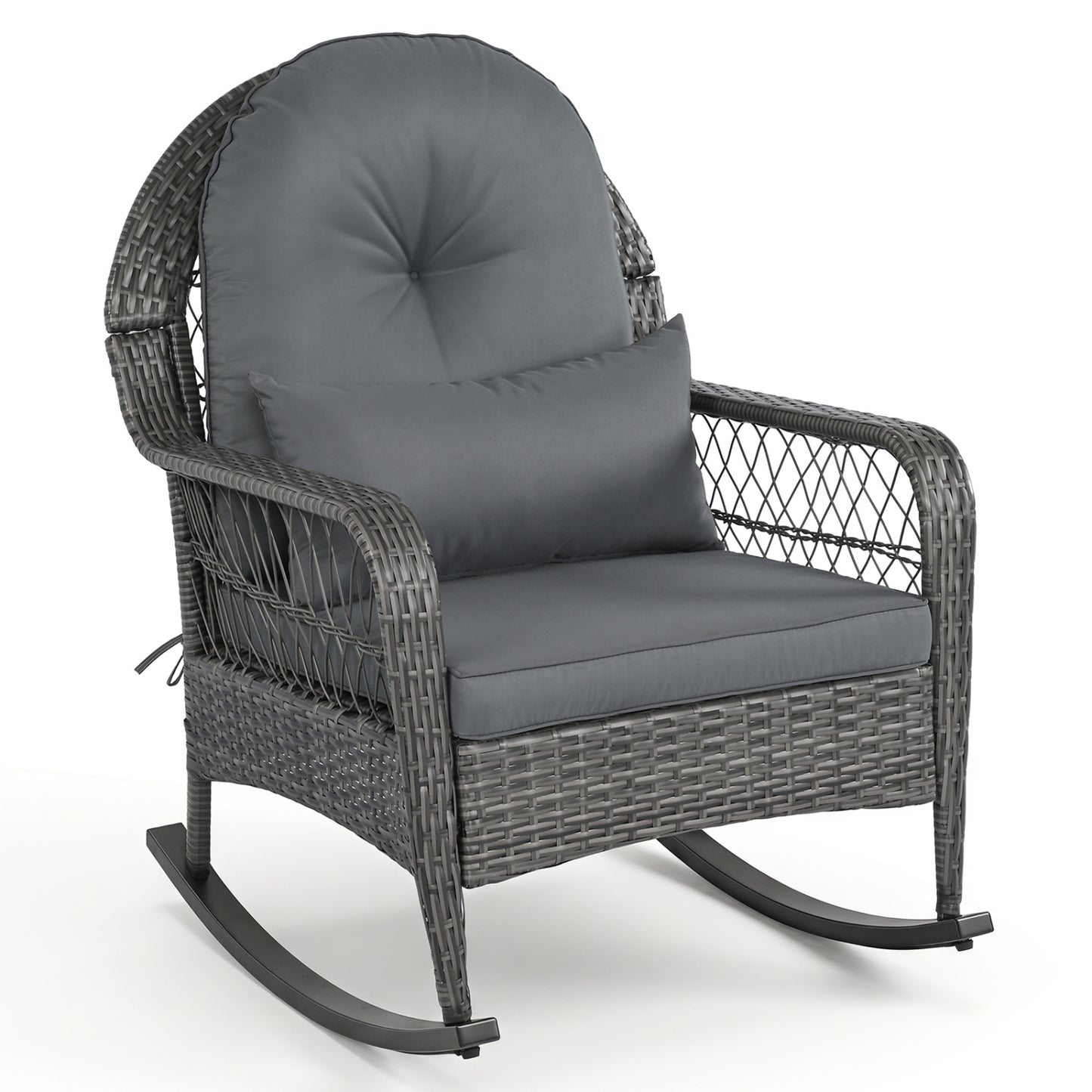 400 LBS Patio Rattan Rocker Chair with Anti-Tip Stoppers and Thick Cushions for Porch-Gray