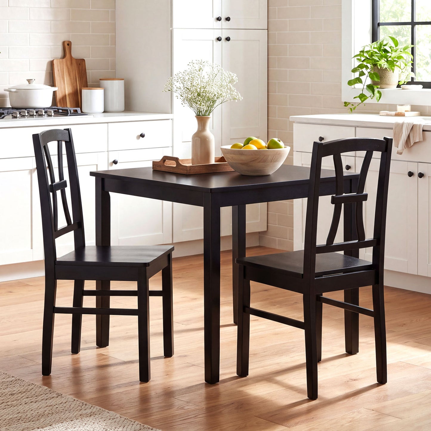 400 lbs Capacity Dining Chair Set of 2 with Cross Backrest and Rubber Wood Frame-Black
