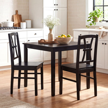 400 lbs Capacity Dining Chair Set of 2 with Cross Backrest and Rubber Wood Frame-Black