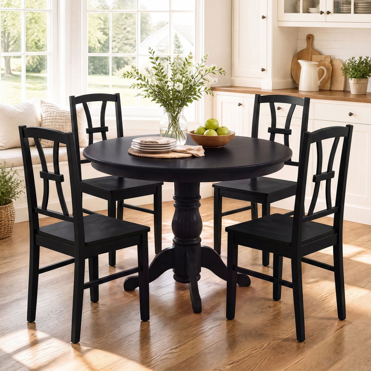 400 lbs Capacity Dining Chair Set of 4 with Cross Backrest and Rubber Wood Frame-Black