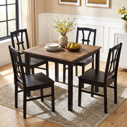 400 lbs Capacity Dining Chair Set of 4 with Cross Backrest and Rubber Wood Frame-Black