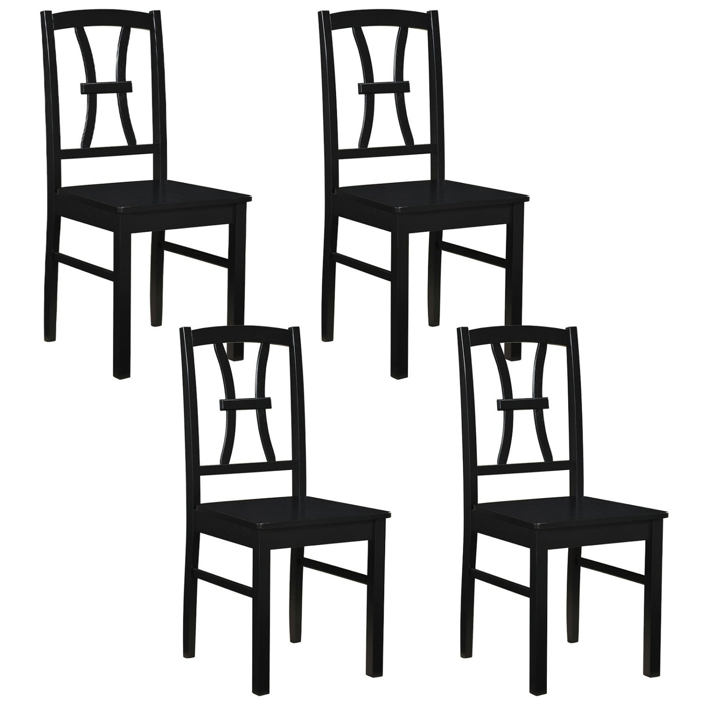400 lbs Capacity Dining Chair Set of 4 with Cross Backrest and Rubber Wood Frame-Black