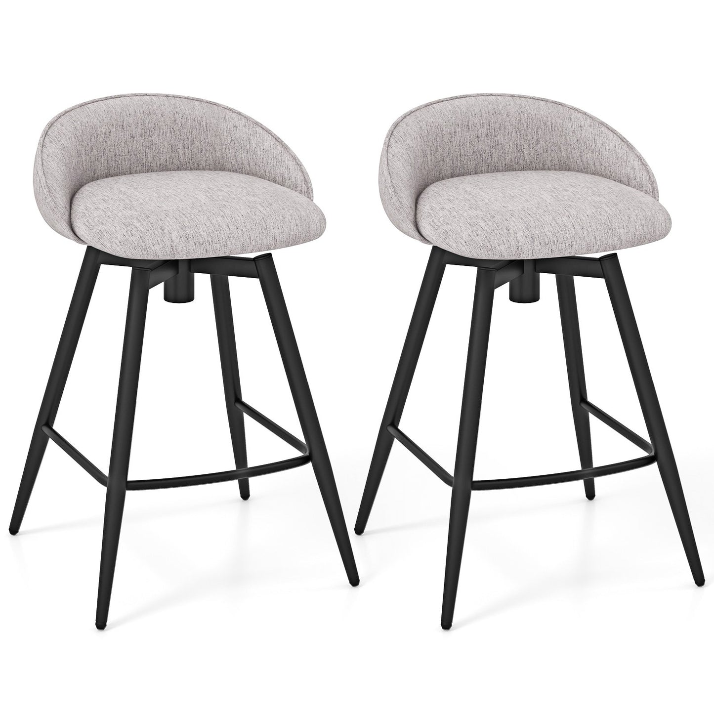 Upholstered Bar Stools Set of 2 with Footrest and Backrest-Beige
