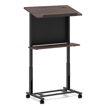 40.5-49 Inch Height Adjustable Rolling Podium Stand Lectern Table-Black