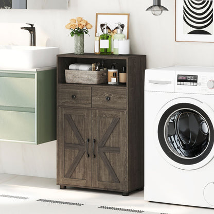 40-inch oak bathroom storage cabinet with drawers and removable shelf, ideal for bathroom floor organization and storage.