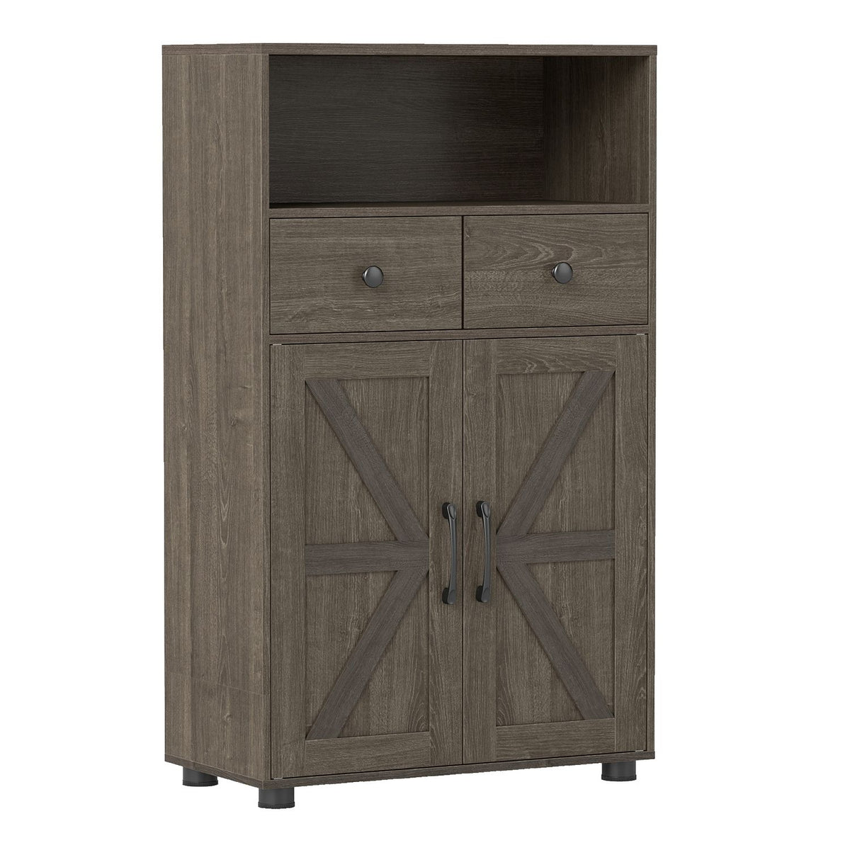 40-inch oak bathroom storage cabinet with drawers and removable shelf, designed for floor placement in modern bathrooms.