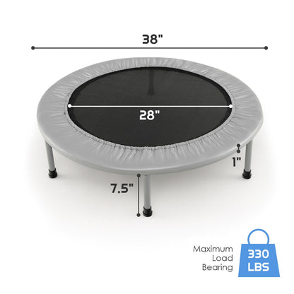 Blue 40-inch foldable fitness trampoline with safety pad for adults and kids, suitable for outdoor play and exercise.