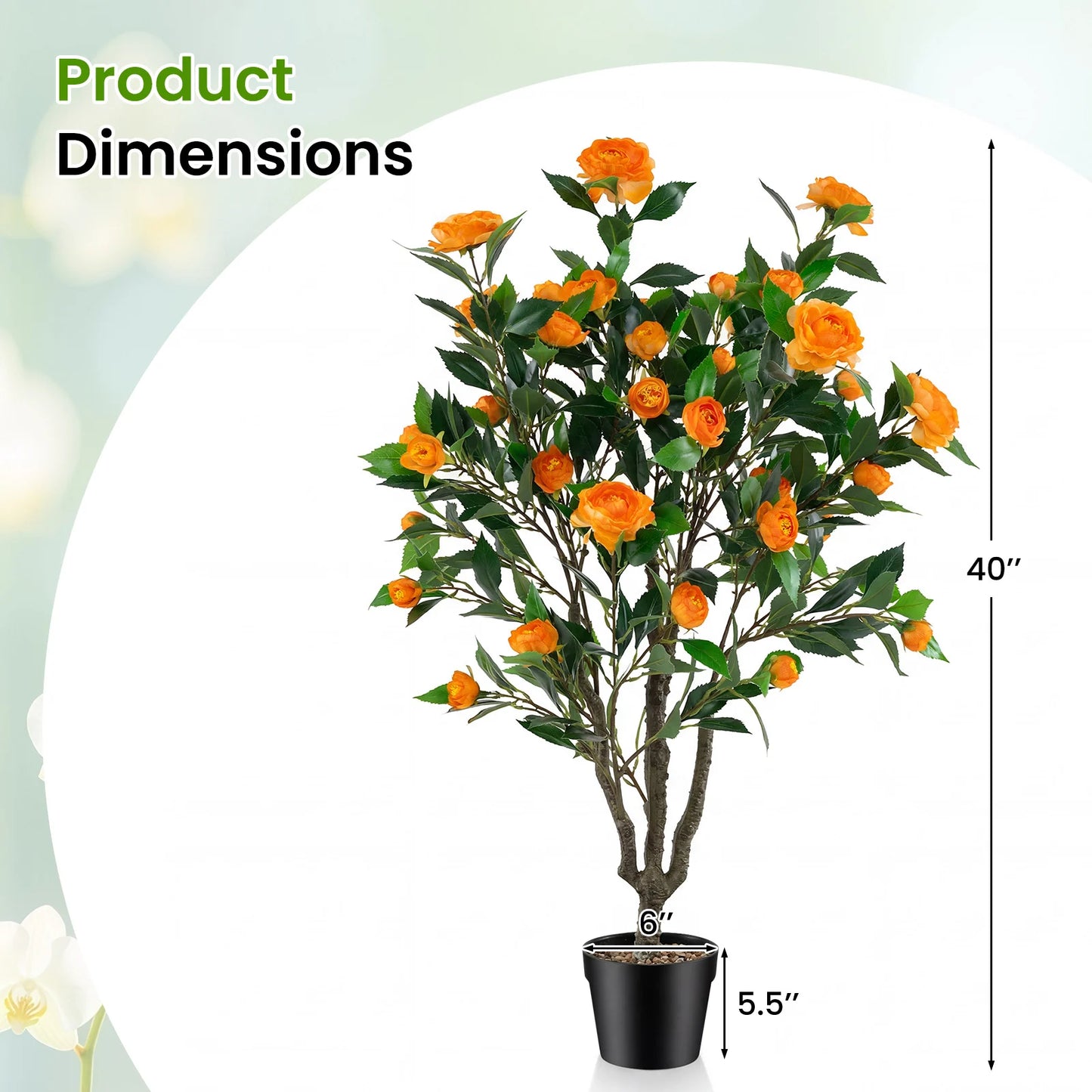 40 Inch Artificial Camellia Tree with 37 Flowers and River Stones in Pot-2 Pack