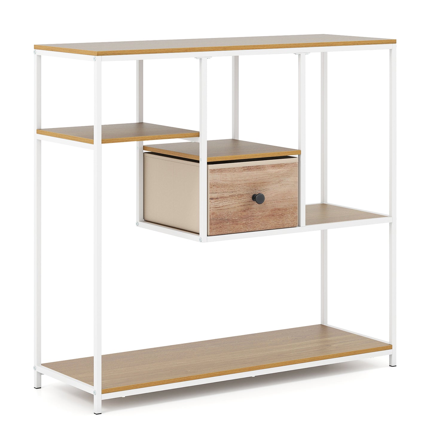 40 Inch Console Table Behind Sofa Couch with Storage-Natural