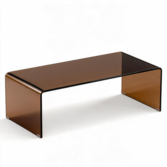 40-inch dark brown glass coffee table with tempered glass top and round edges for modern living room decor